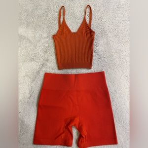 NWOT Pumpkin High Waist Ribbed loungewear set | Biker shorts | Athletic Gym Yoga